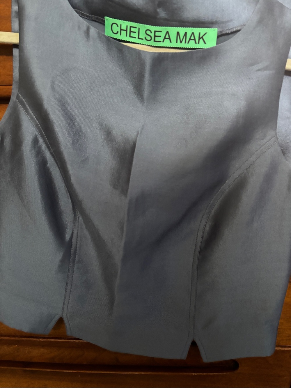 Chelsea Mak silk blend Sleeveless Blue Crop Top - Modern Minimal size small - Picture 6 of 9